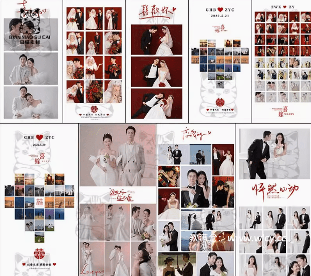 图片[2]-热门婚礼照片模板！喜欢你系列多宫格拼图，含手绘文字和拼图PSD模板，替换即可使用 - 软满仓-财源精品库-软满仓-财源精品库