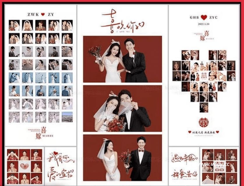 热门婚礼照片模板！喜欢你系列多宫格拼图，含手绘文字和拼图PSD模板，替换即可使用 - 软满仓-财源精品库-软满仓-财源精品库